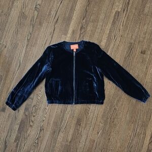 Blue velvet bomber jacket